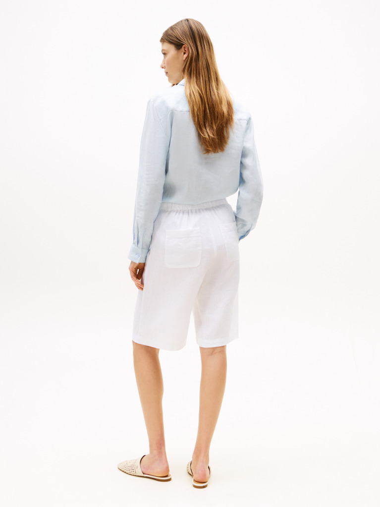 White Linen Blend Tailored Shorts  Women