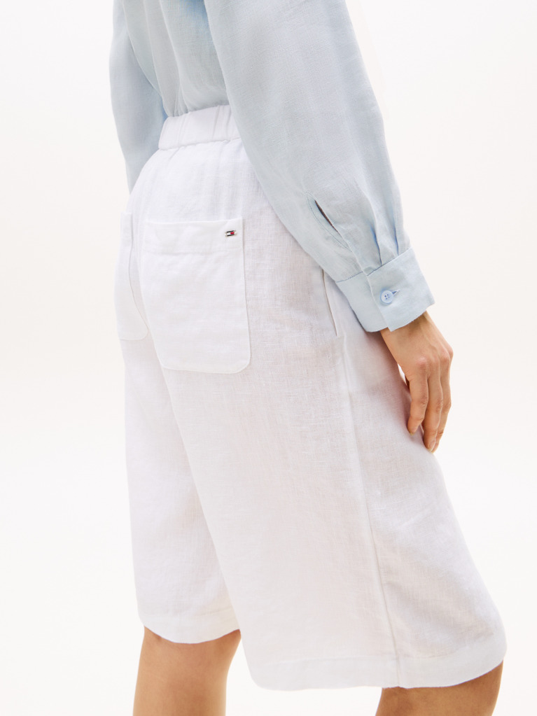 White Linen Blend Tailored Shorts  Women