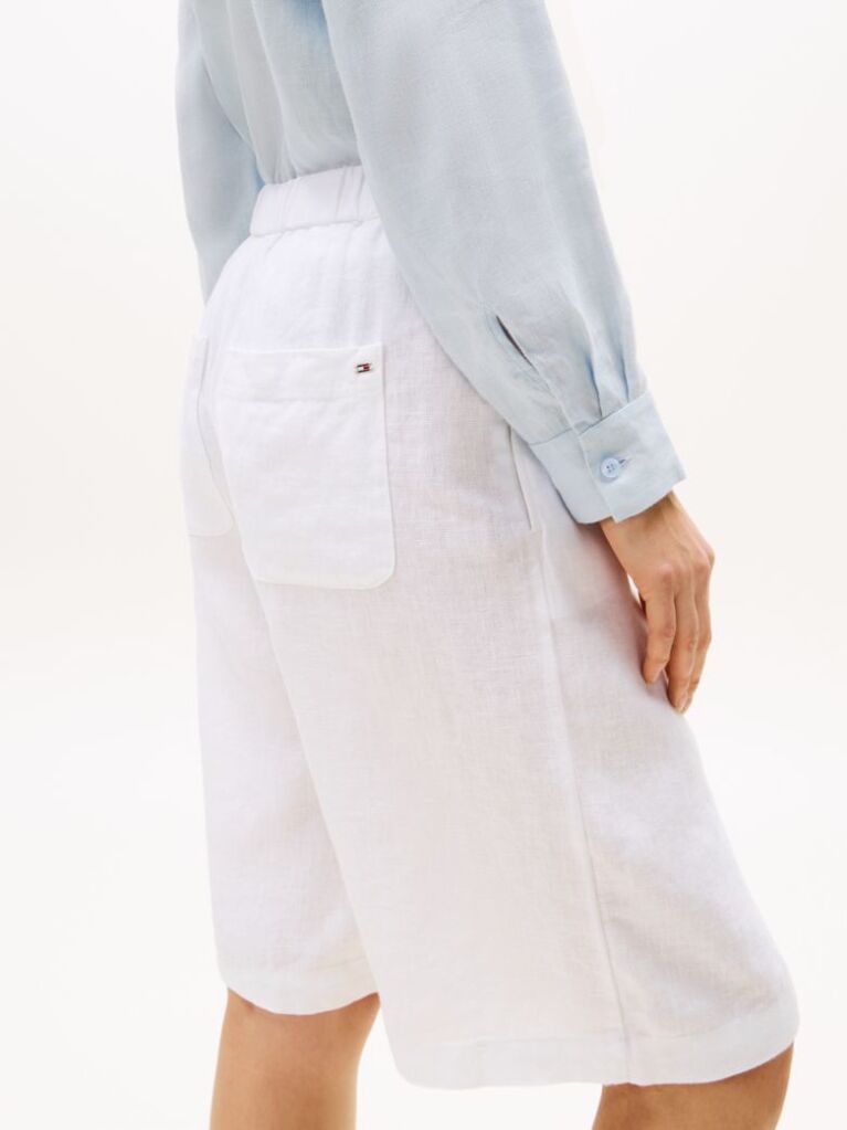 White Linen Blend Tailored Shorts  Women