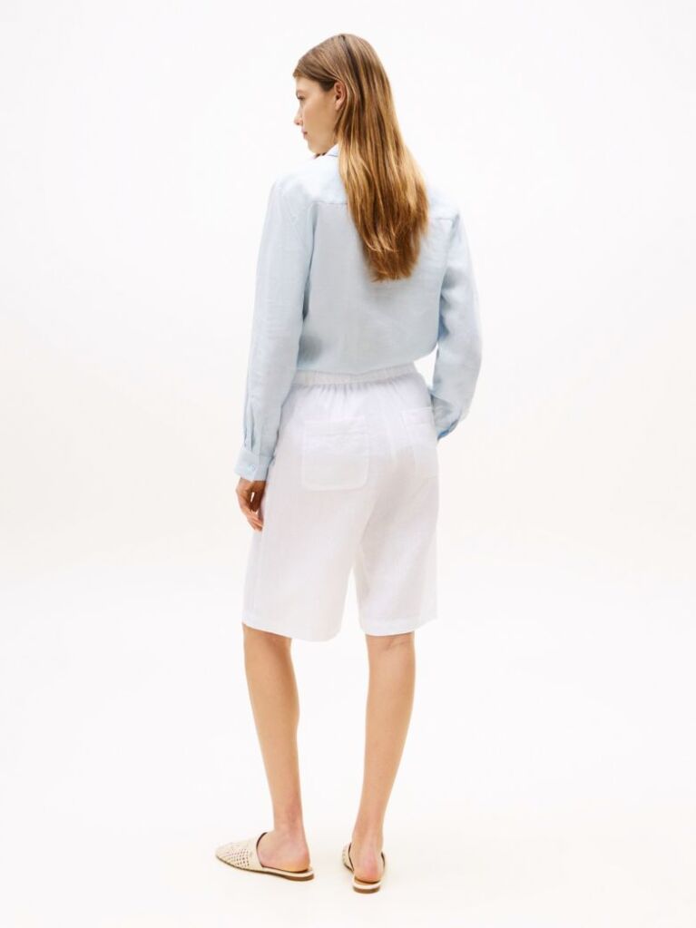 White Linen Blend Tailored Shorts  Women