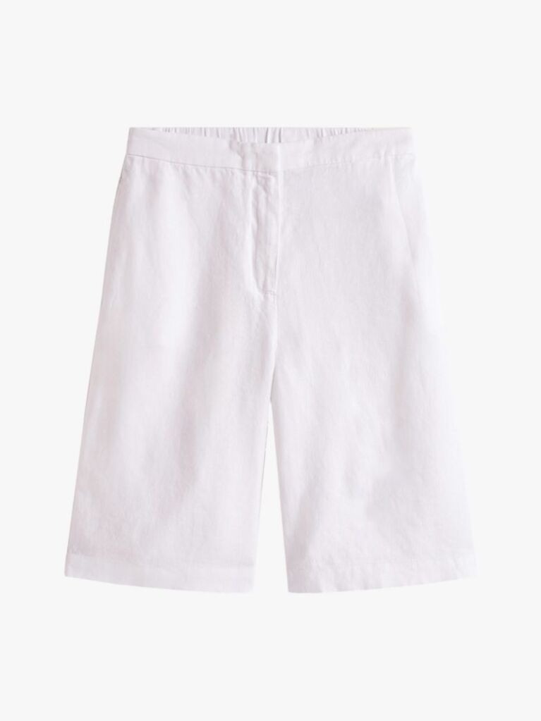 White Linen Blend Tailored Shorts  Women