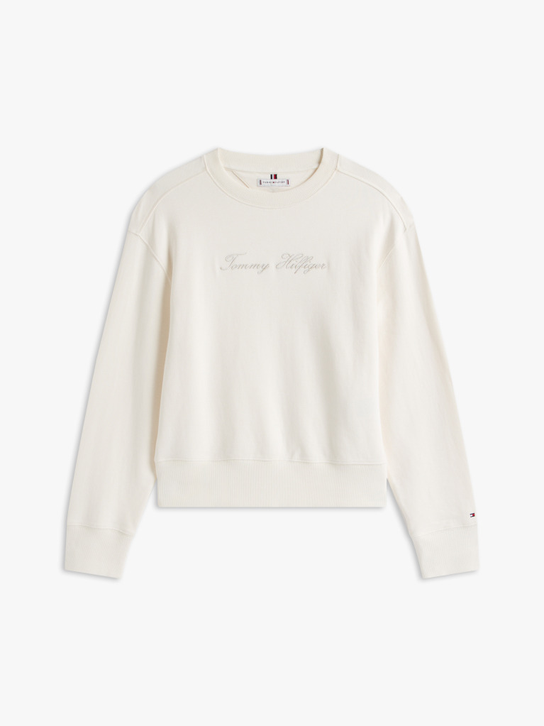 Beige Logo Embroidery Pique Crew Neck Sweatshirt  Women