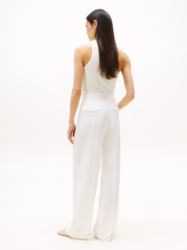 White Relaxed Linen Blend Suit Trousers  Women