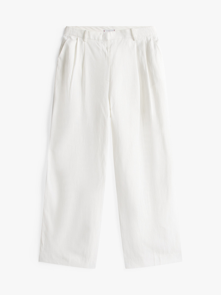 White Relaxed Linen Blend Suit Trousers  Women