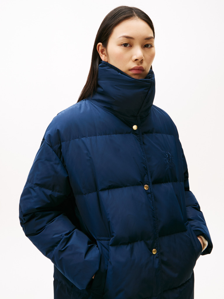 Blue Crest Embroidery Down Puffer Coat  Women