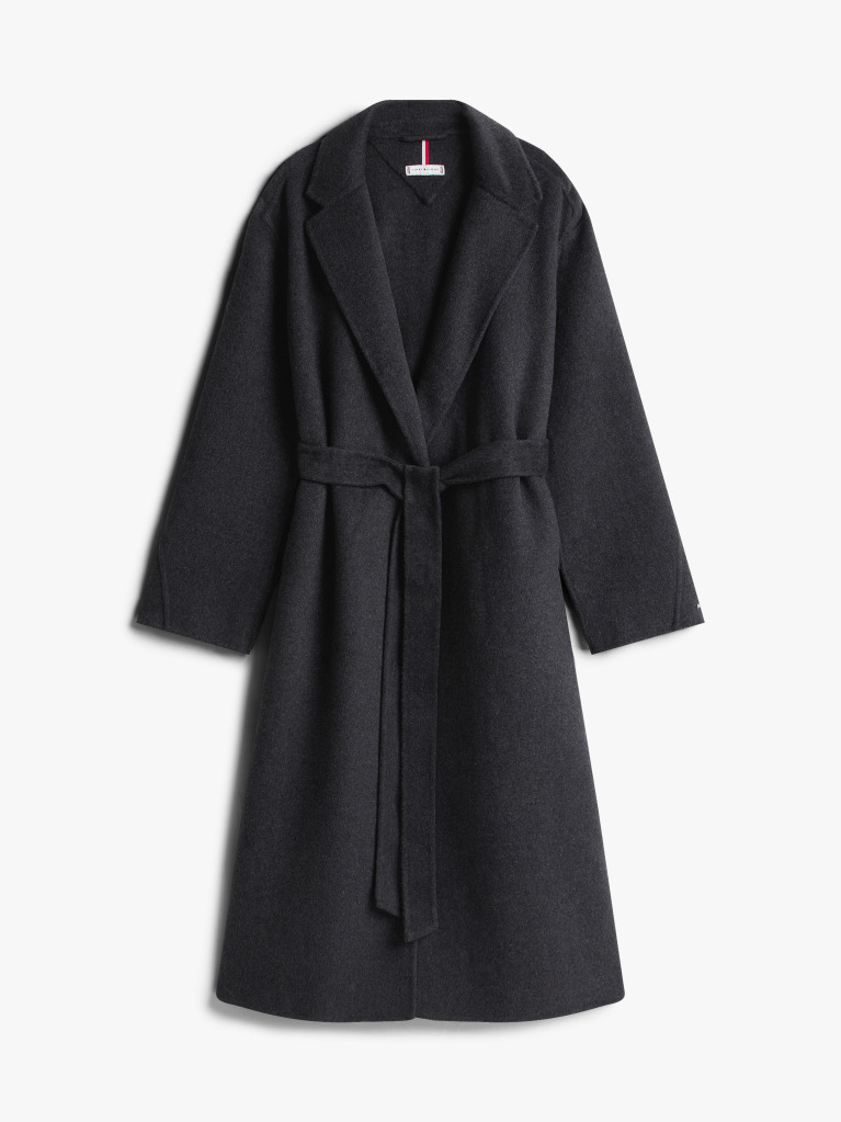 Grey Double-Faced Wool Blend Belted Longline Coat  Women