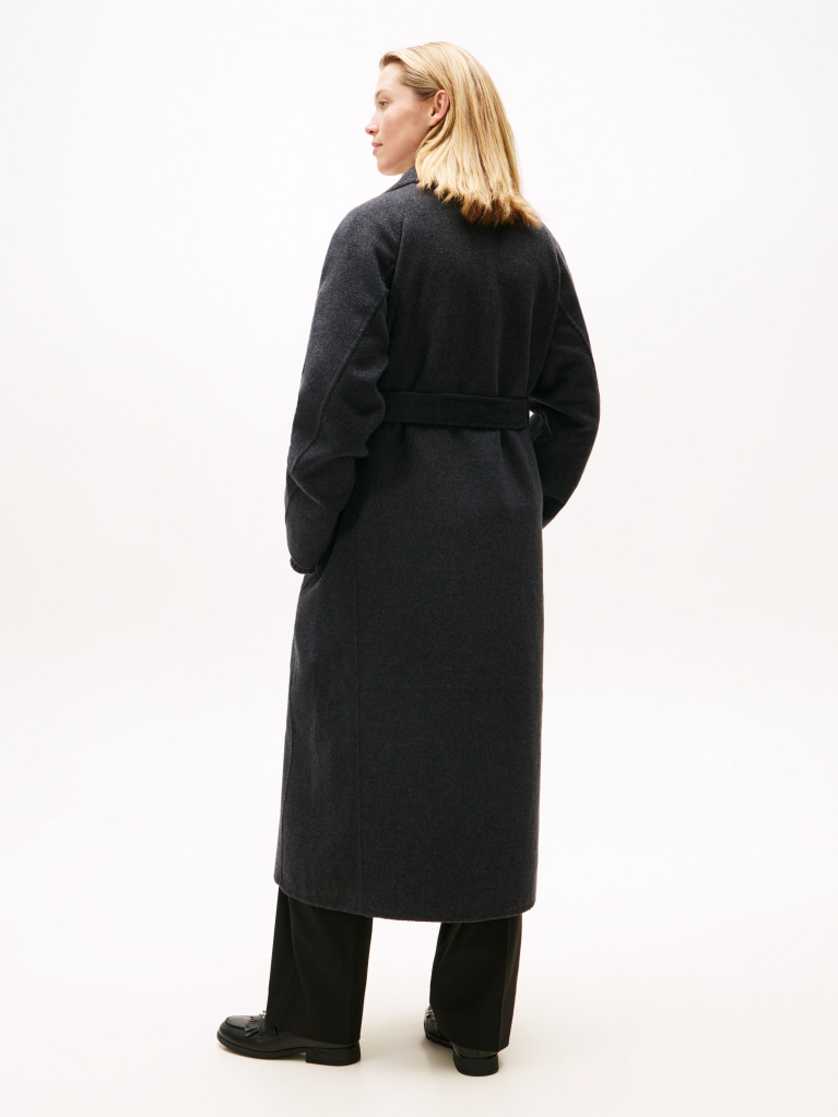 Grey Double-Faced Wool Blend Belted Longline Coat  Women