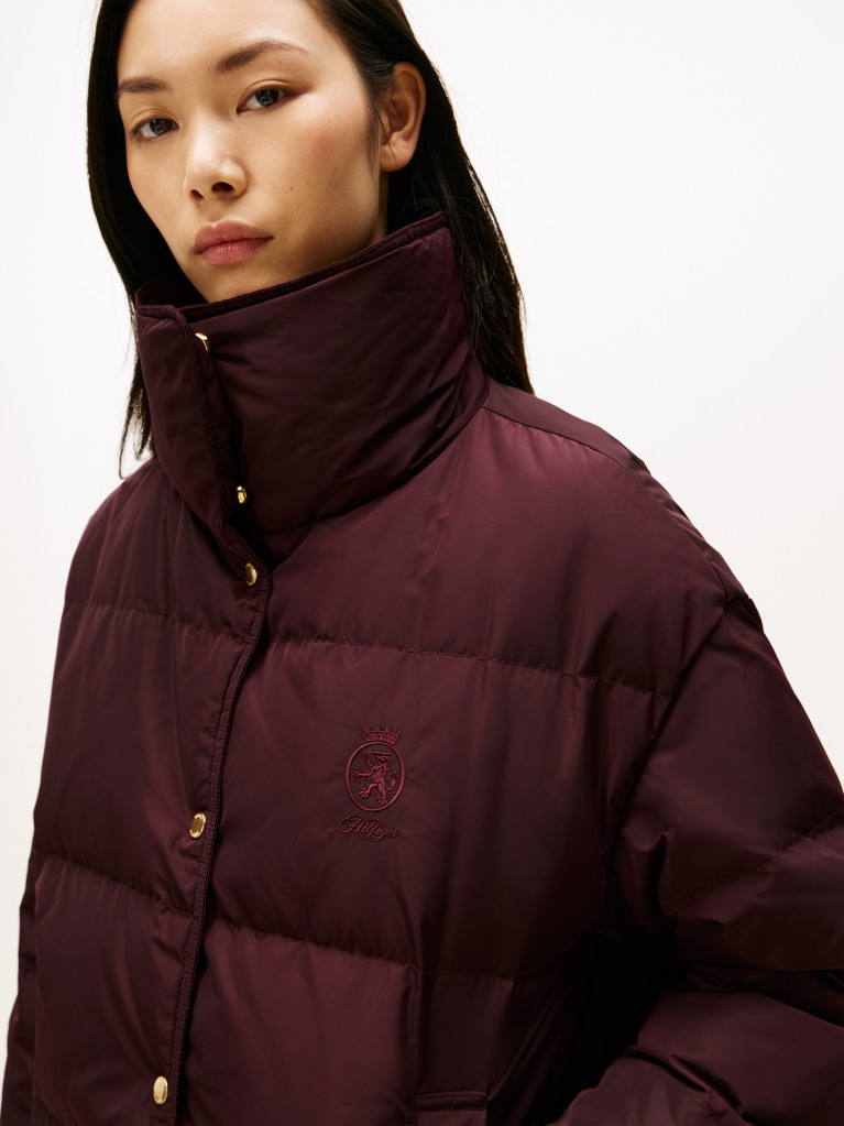 Red Crest Embroidery Down Puffer Jacket  Women