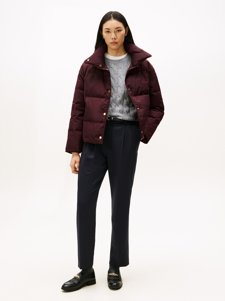 Red Crest Embroidery Down Puffer Jacket  Women