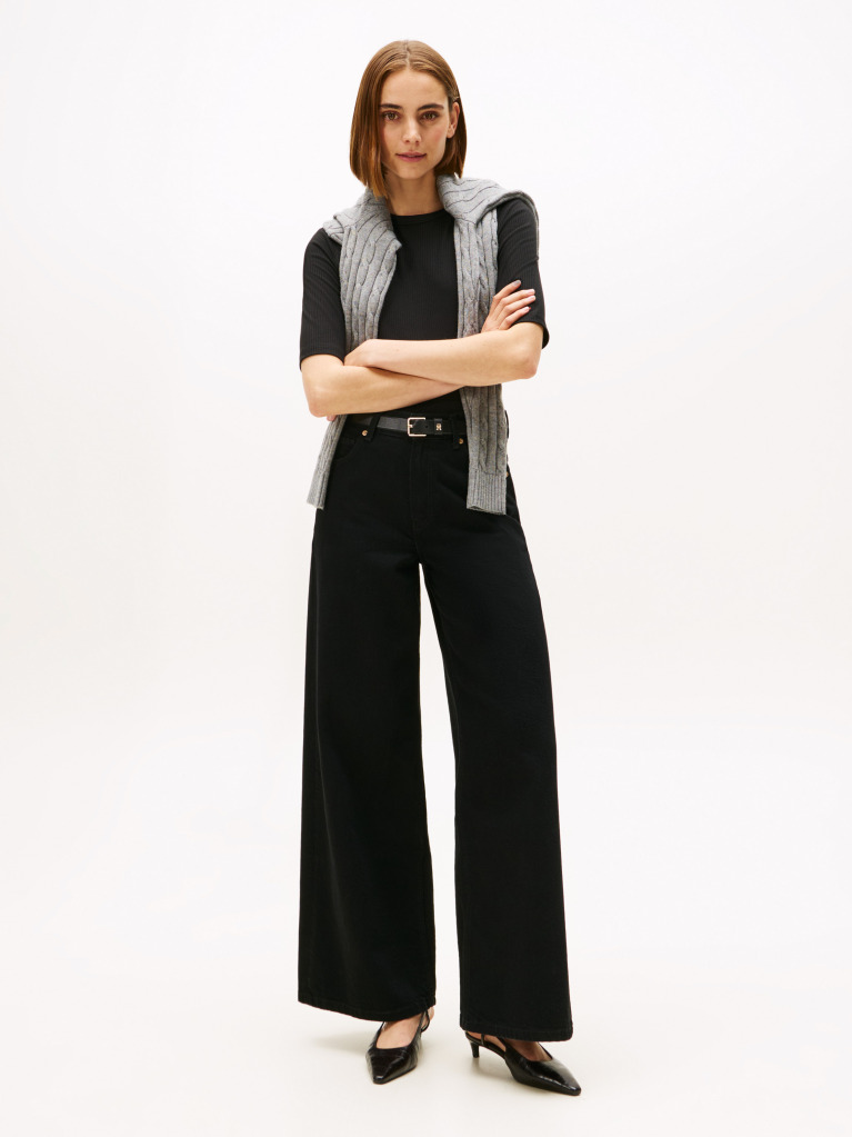 Black Ribbed Slim Half Sleeve T-Shirt  Women