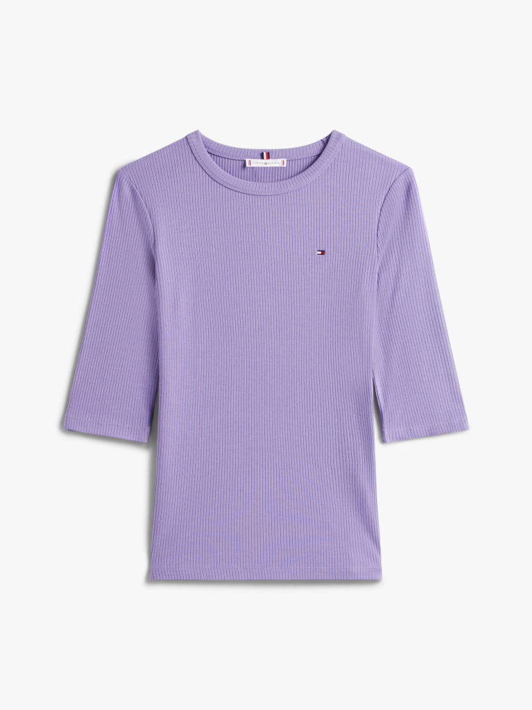 Purple Ribbed Slim Half Sleeve T-Shirt  Women