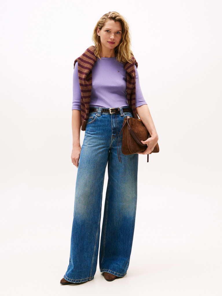 Purple Ribbed Slim Half Sleeve T-Shirt  Women