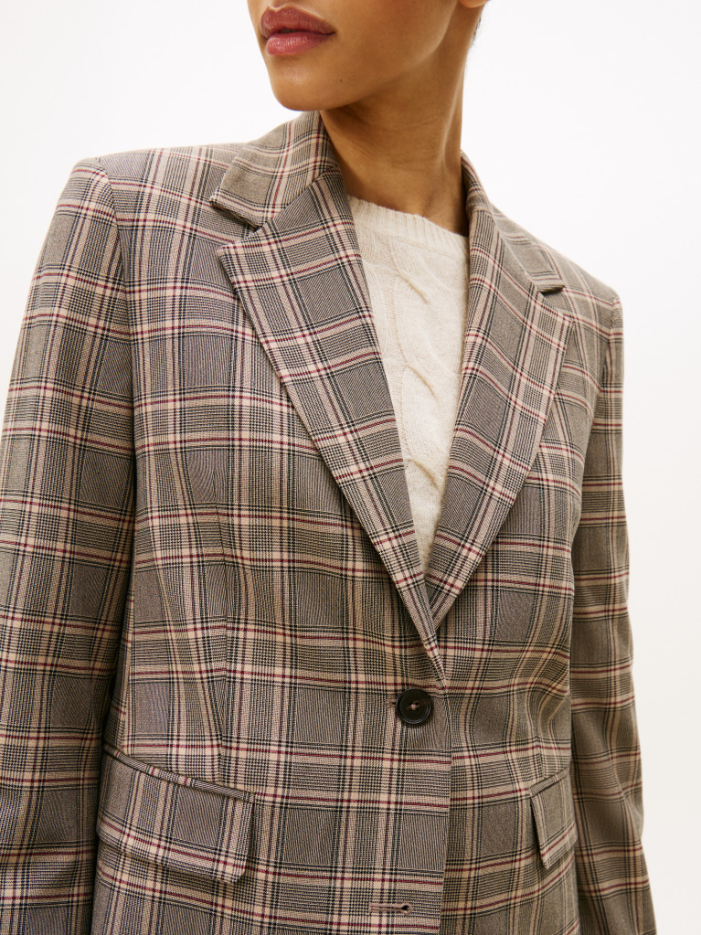 Multi Check Regular Fit Single Breasted Blazer  Women
