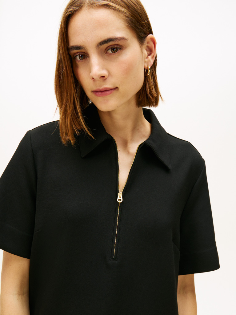 Black Half-Zip Relaxed Shift Dress  Women