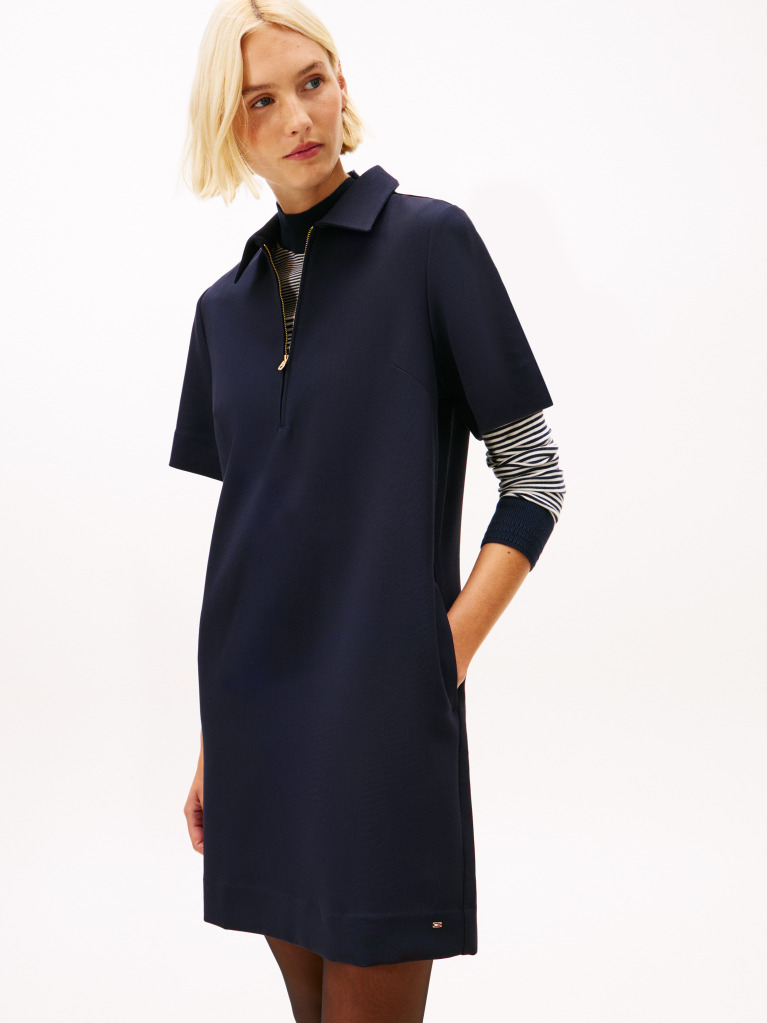Blue Half-Zip Relaxed Shift Dress  Women