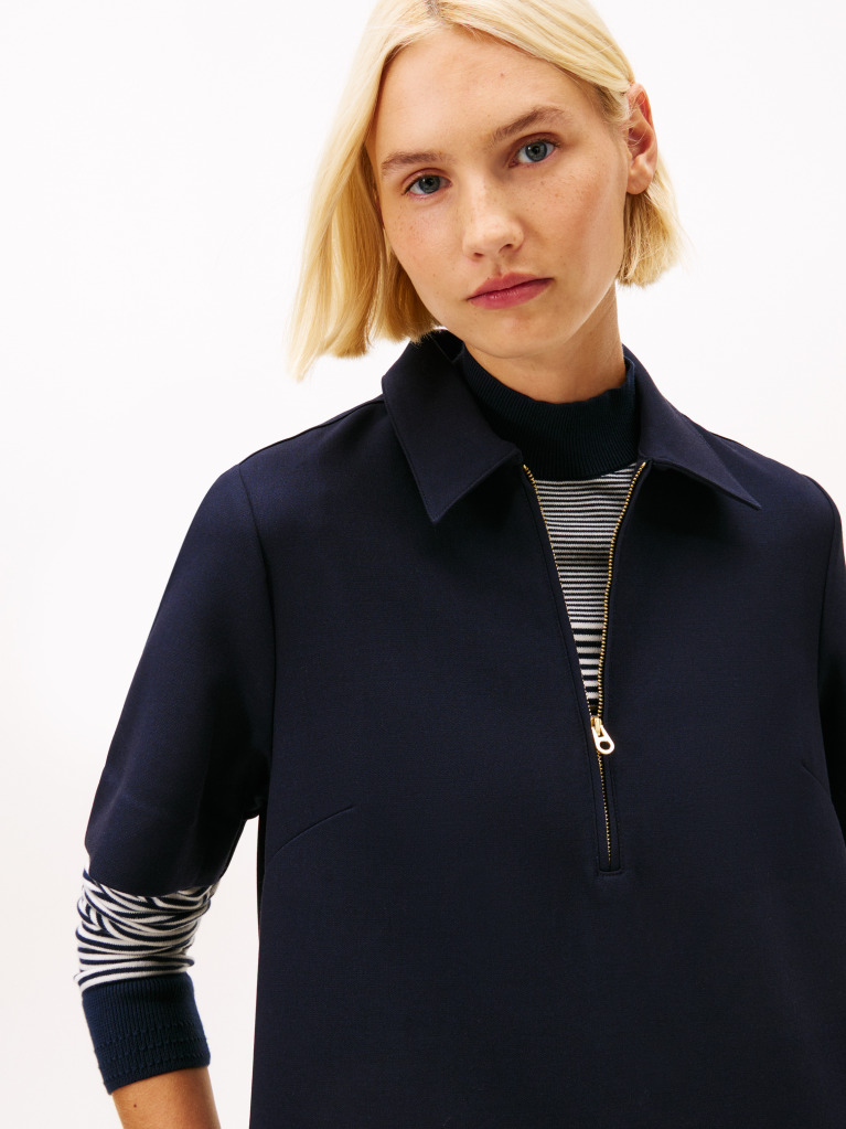 Blue Half-Zip Relaxed Shift Dress  Women