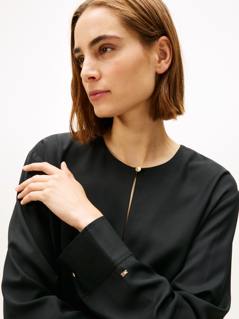 Black Keyhole Cutout Relaxed Fit Blouse  Women