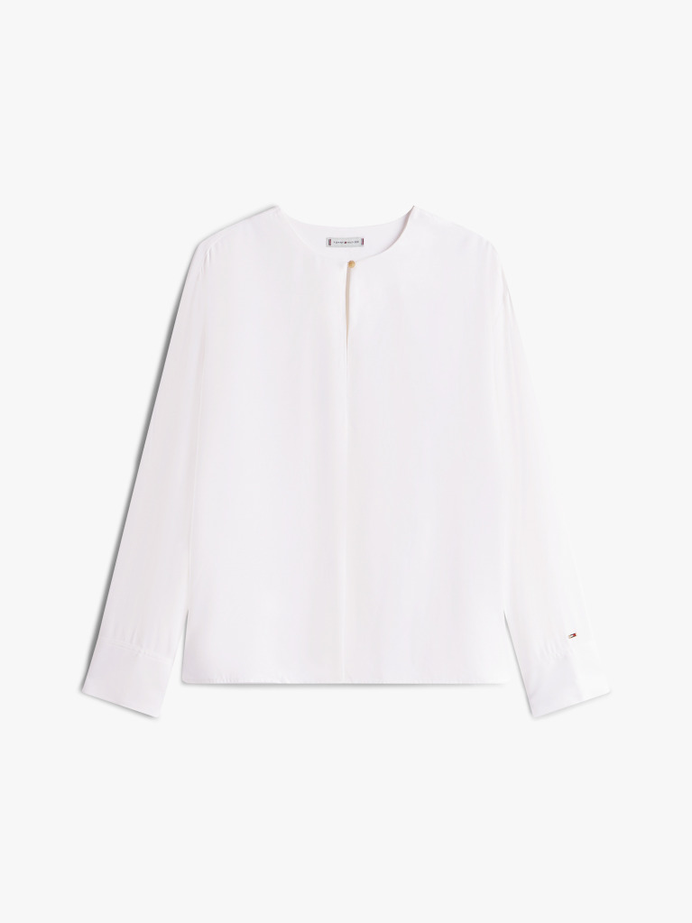 Beige Keyhole Cutout Relaxed Fit Blouse  Women