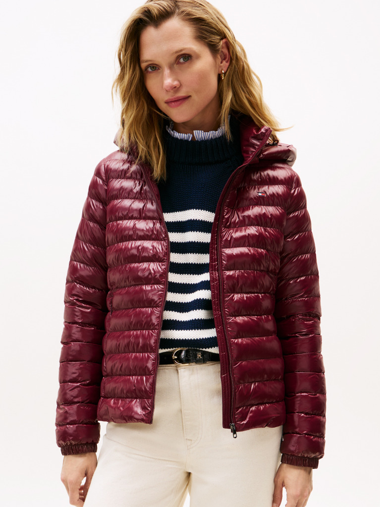 Red Water Repellent Padded Packable Slim Jacket  Women