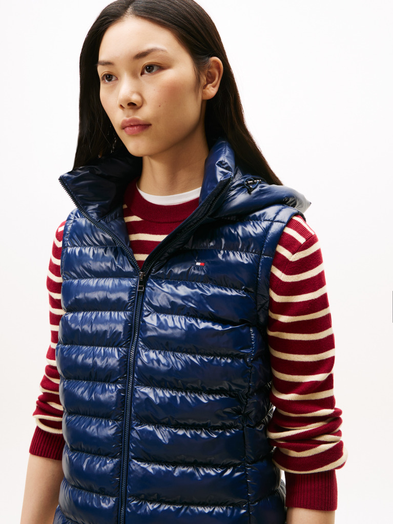Blue Water Repellent Padded Packable Slim Gilet  Women