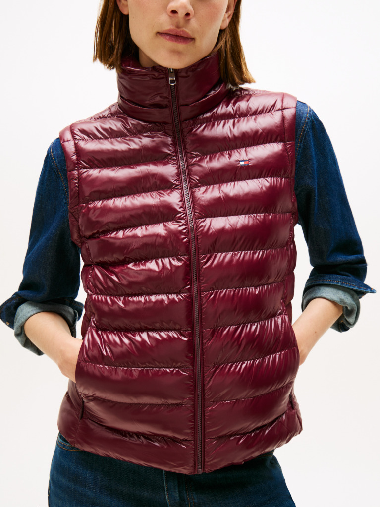 Red Water Repellent Padded Packable Slim Gilet  Women