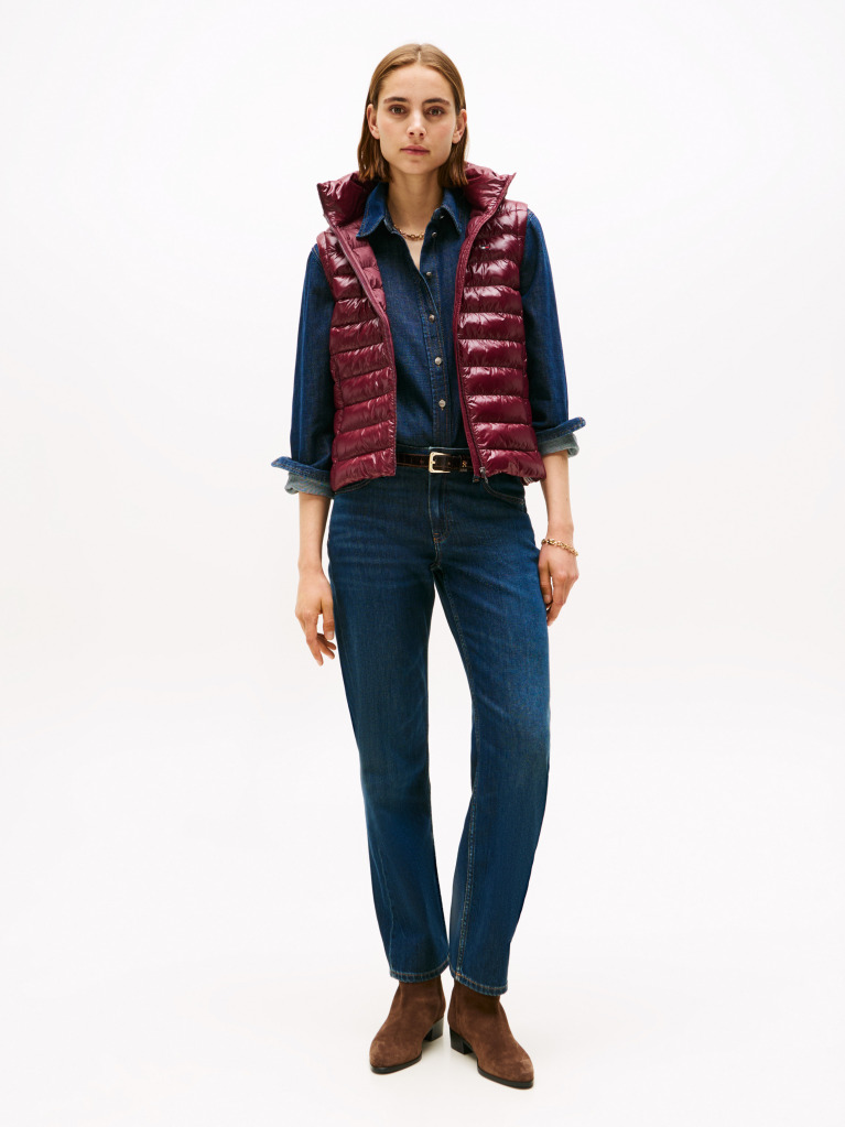 Red Water Repellent Padded Packable Slim Gilet  Women