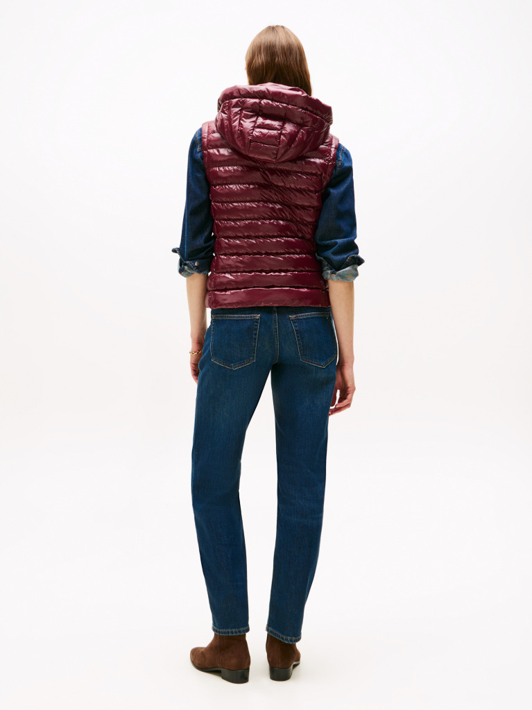 Red Water Repellent Padded Packable Slim Gilet  Women