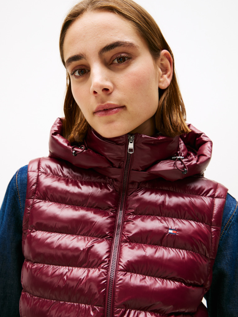 Red Water Repellent Padded Packable Slim Gilet  Women