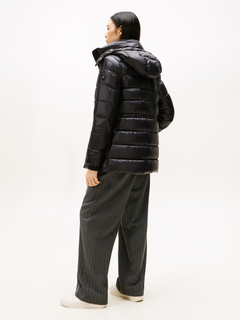 Black Shiny Water Repellent Down Puffer Coat  Women