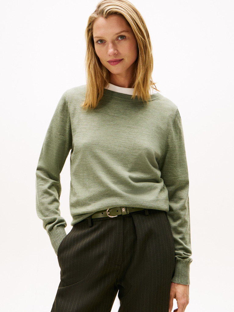 Green Boat Neck Pure Wool Jumper  Women