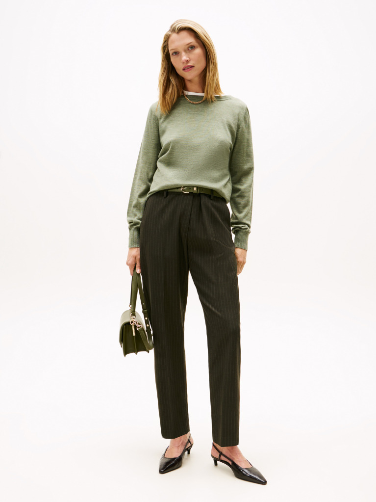 Green Boat Neck Pure Wool Jumper  Women