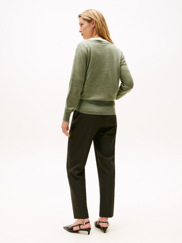 Green Boat Neck Pure Wool Jumper  Women