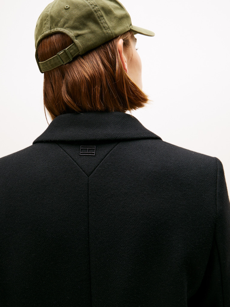 Black Wool Blend Longline Coat With Cashmere  Women