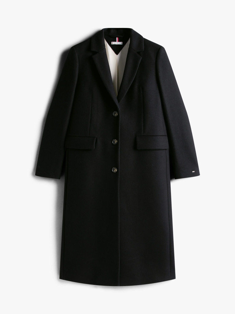 Black Wool Blend Longline Coat With Cashmere  Women
