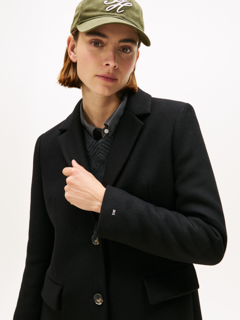 Black Wool Blend Longline Coat With Cashmere  Women