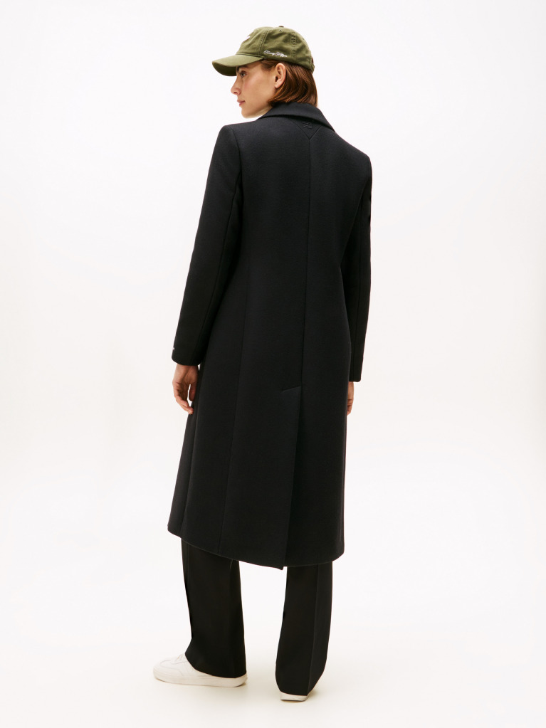Black Wool Blend Longline Coat With Cashmere  Women