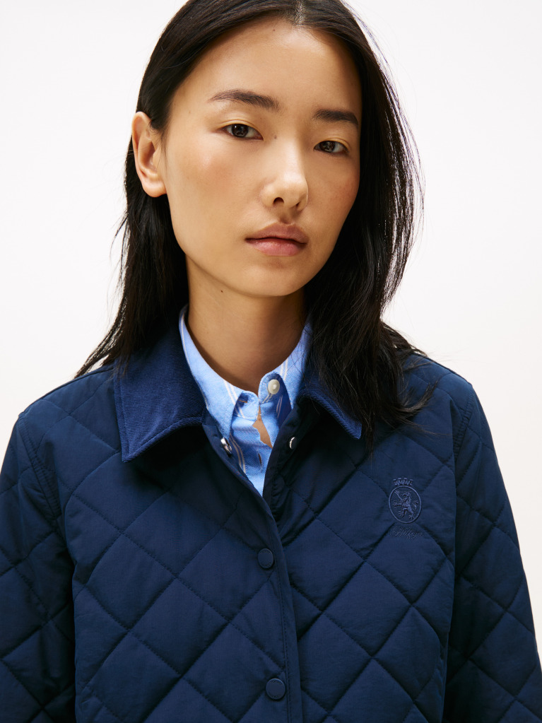 Blue Crest Embroidery Padded Quilted Slim Jacket  Women