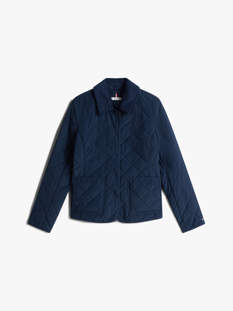 Blue Crest Embroidery Padded Quilted Slim Jacket  Women