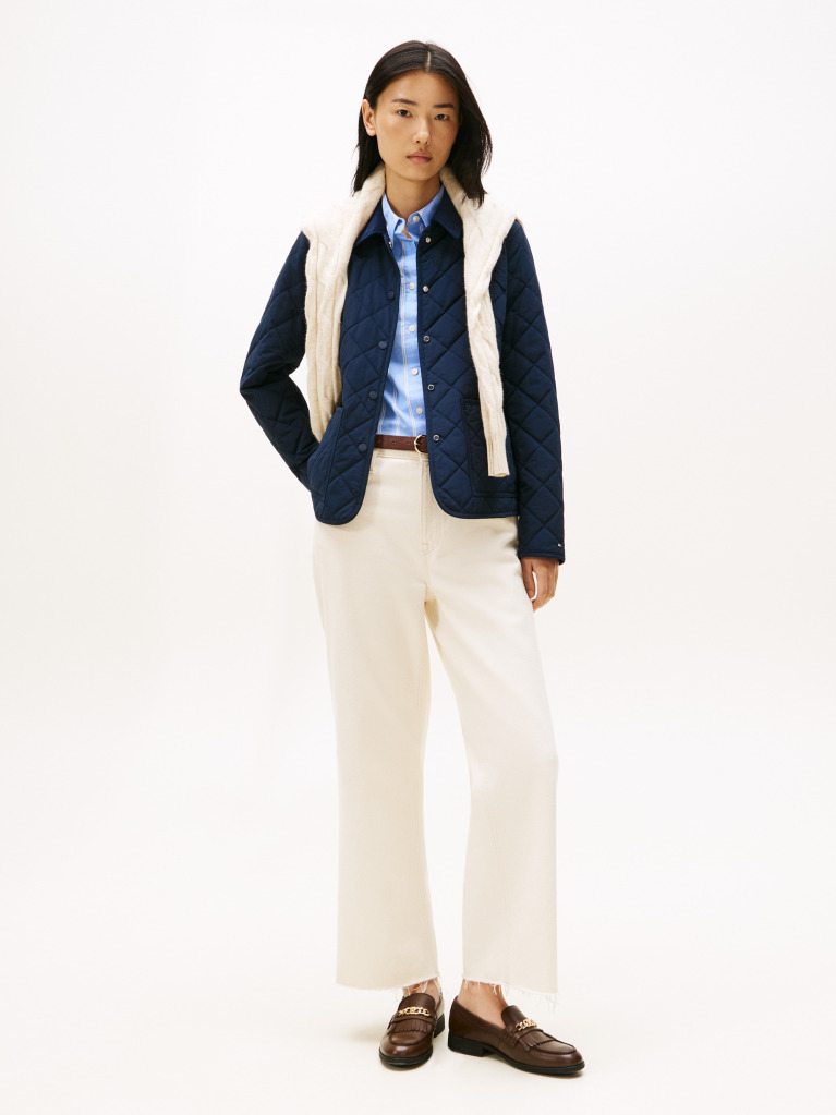 Blue Crest Embroidery Padded Quilted Slim Jacket  Women