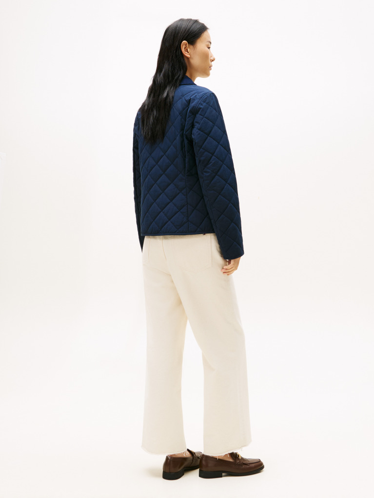 Blue Crest Embroidery Padded Quilted Slim Jacket  Women