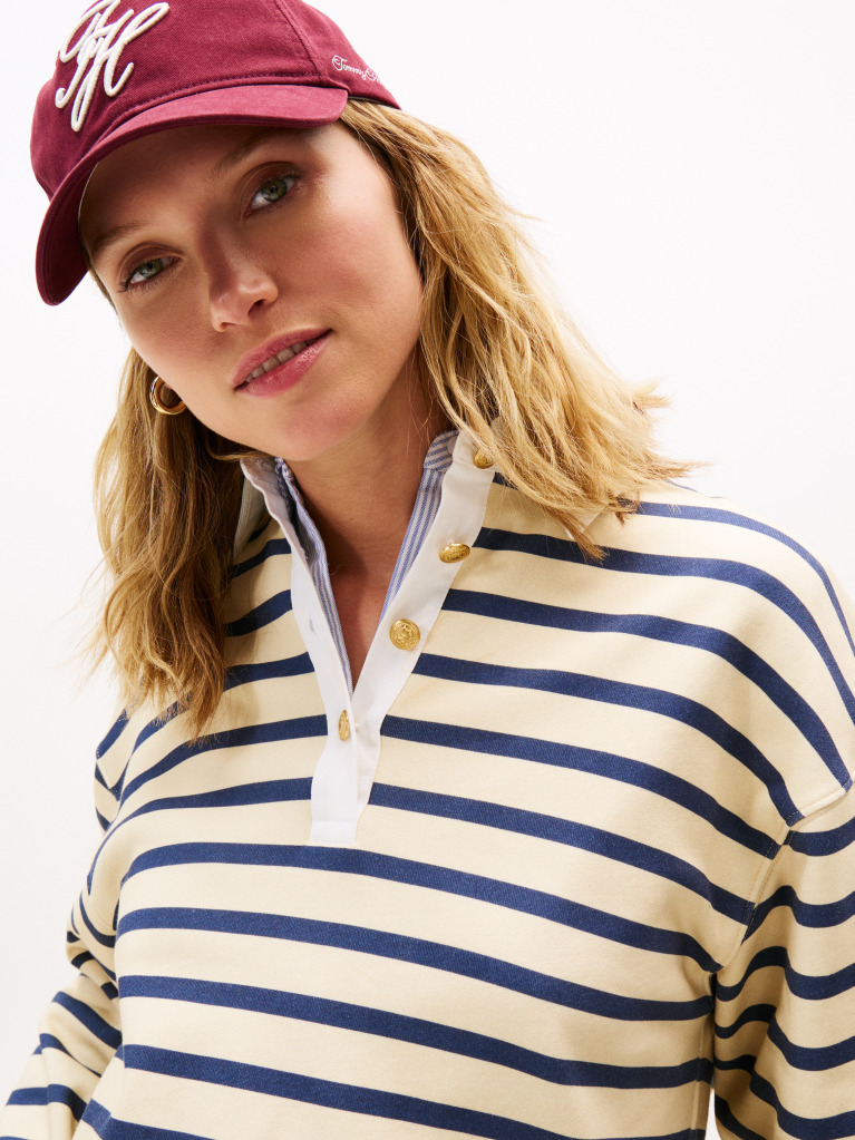 Multi Gold-Tone Button Relaxed Rugby Sweatshirt  Women