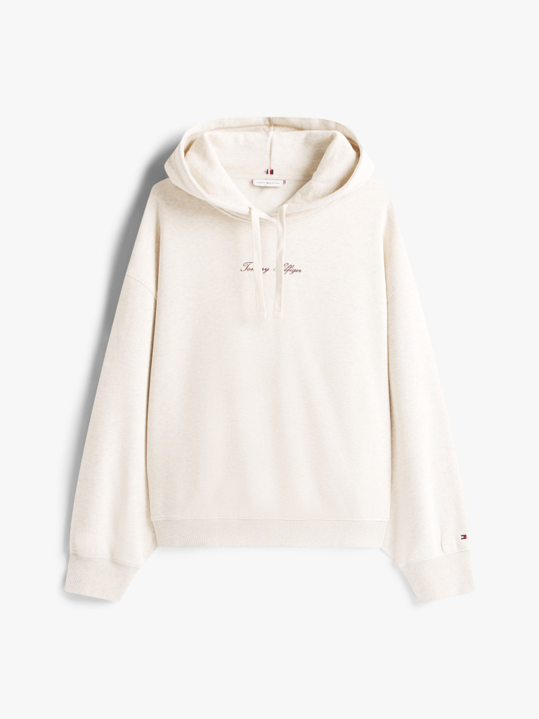 Beige Textured Logo Relaxed Fleece Hoody  Women