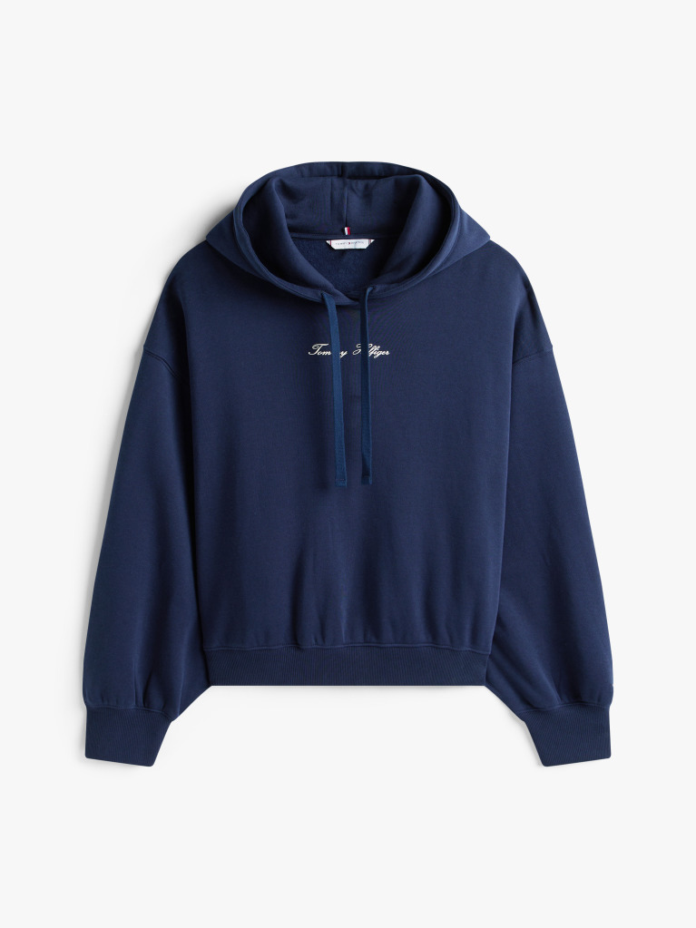 Blue Textured Logo Relaxed Fleece Hoody  Women