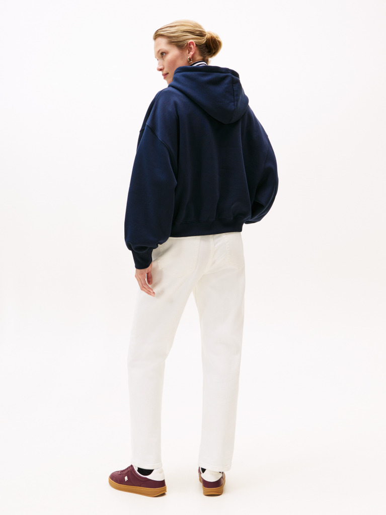 Blue Textured Logo Relaxed Fleece Hoody  Women