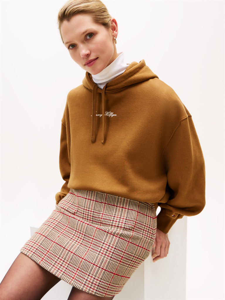 Khaki Textured Logo Relaxed Fleece Hoody  Women