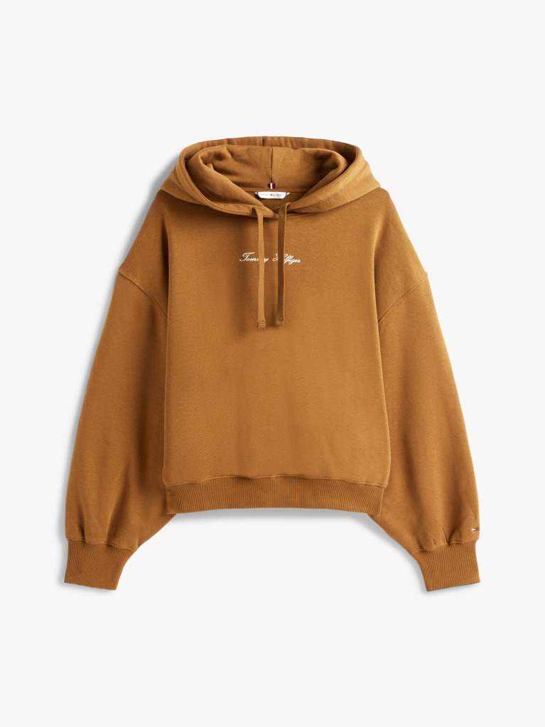 Khaki Textured Logo Relaxed Fleece Hoody  Women
