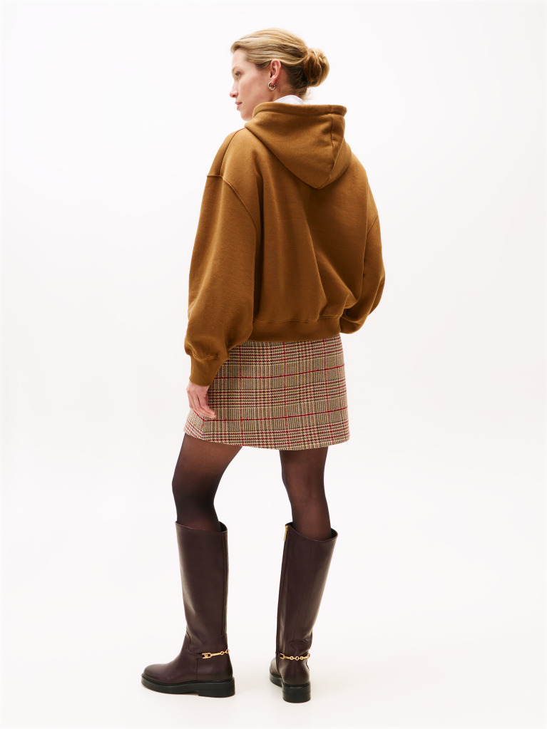 Khaki Textured Logo Relaxed Fleece Hoody  Women