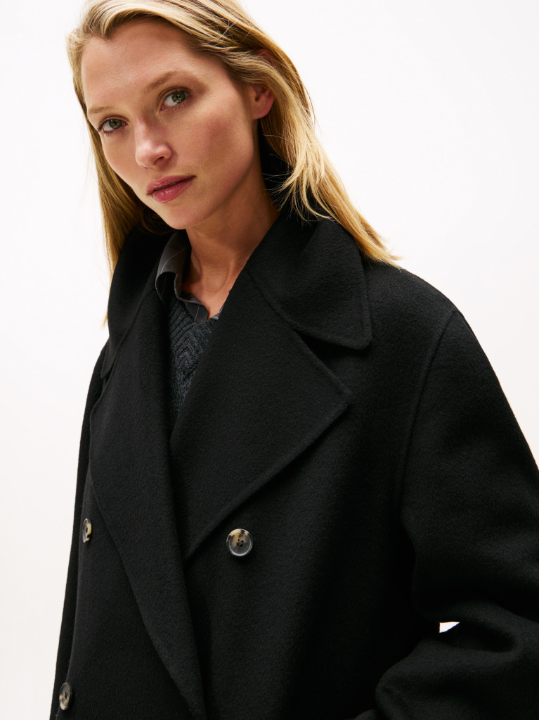 Black Wool Blend Double Breasted Peacoat  Women