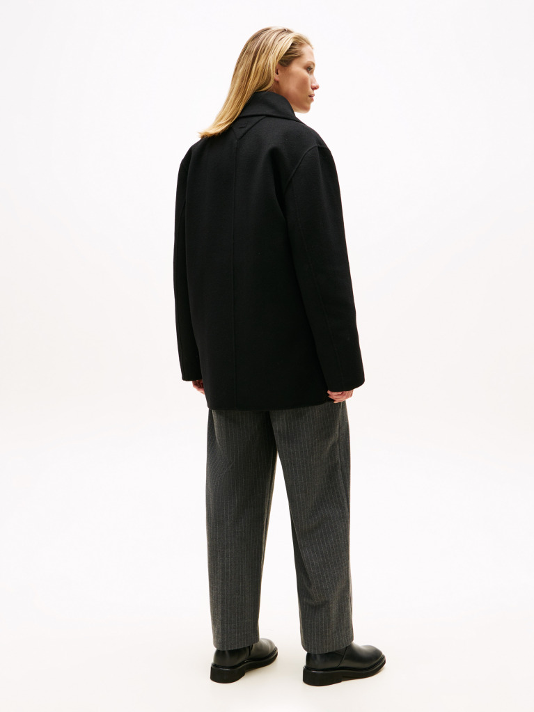 Black Wool Blend Double Breasted Peacoat  Women