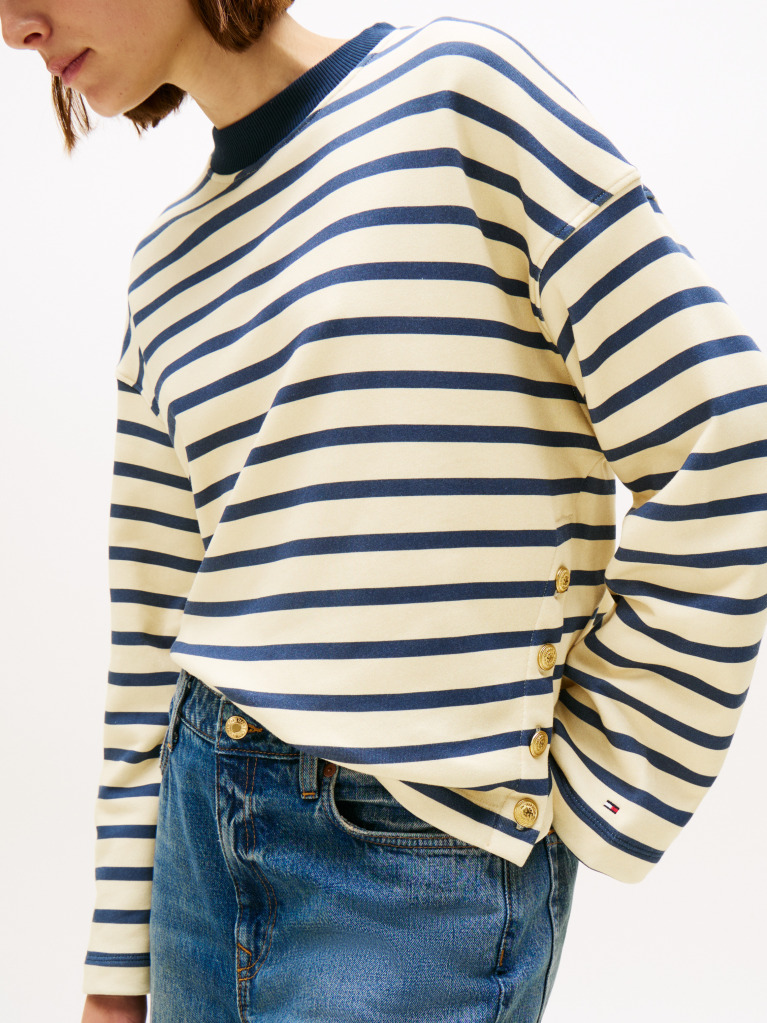 Multi Gold-Tone Button Stripe Sweatshirt  Women